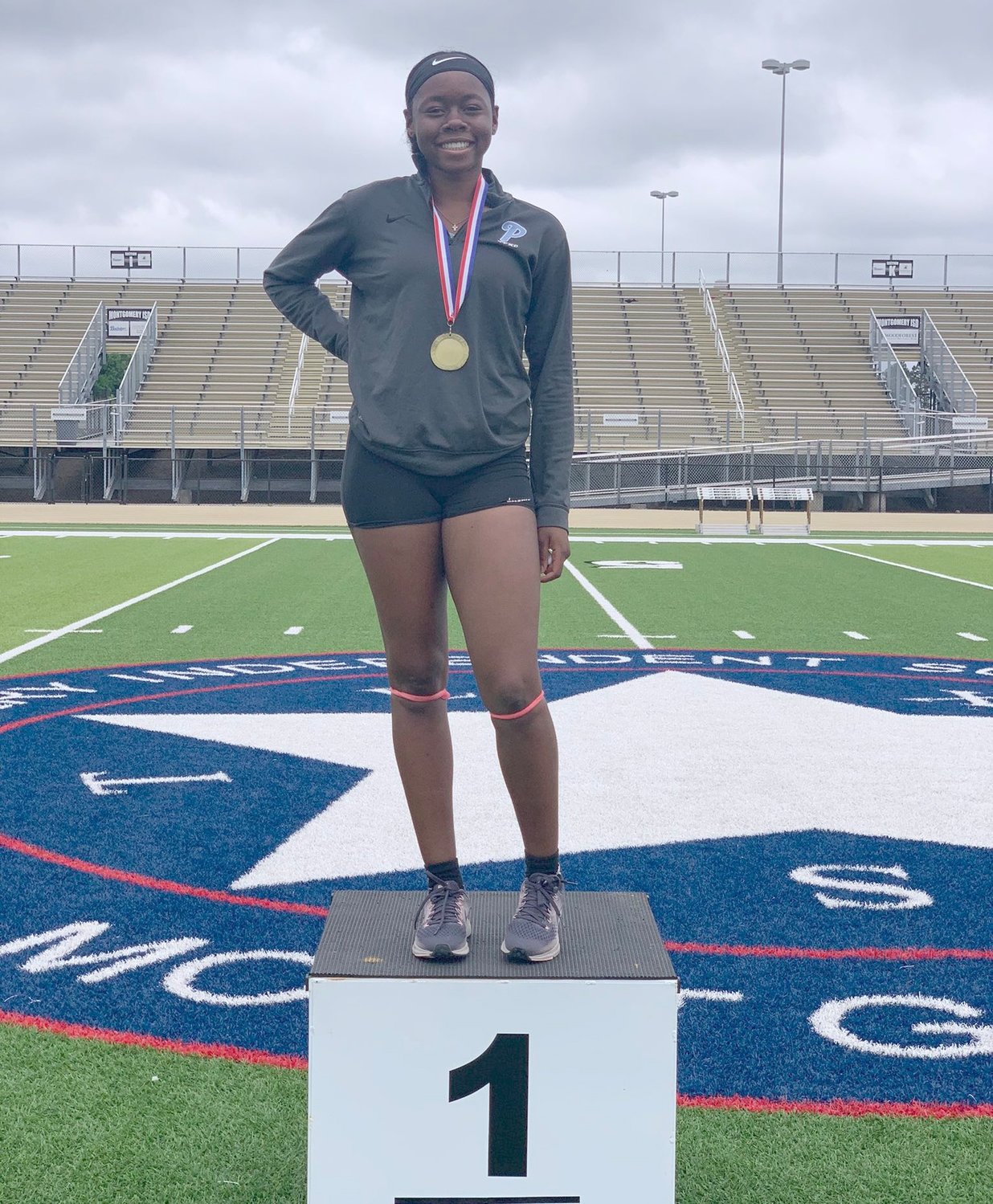 Paetow senior Tumi Onaleye earned gold in the long jump (18-feet, 5.25-inches) and triple jump (40-feet, 1.5-inches) and took silver in the 100-meter hurdles (15.90 seconds) and 300-meter hurdles (46.570 seconds) in a dominant performance at the 19-20-5A meet on Thursday, April 15, at Montgomery High School.